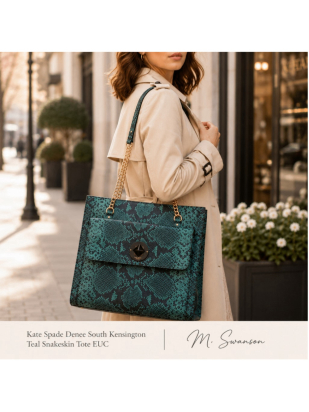 Kate Spade Teal Snakeskin South Kensington Tote Large - Picture 2 of 12